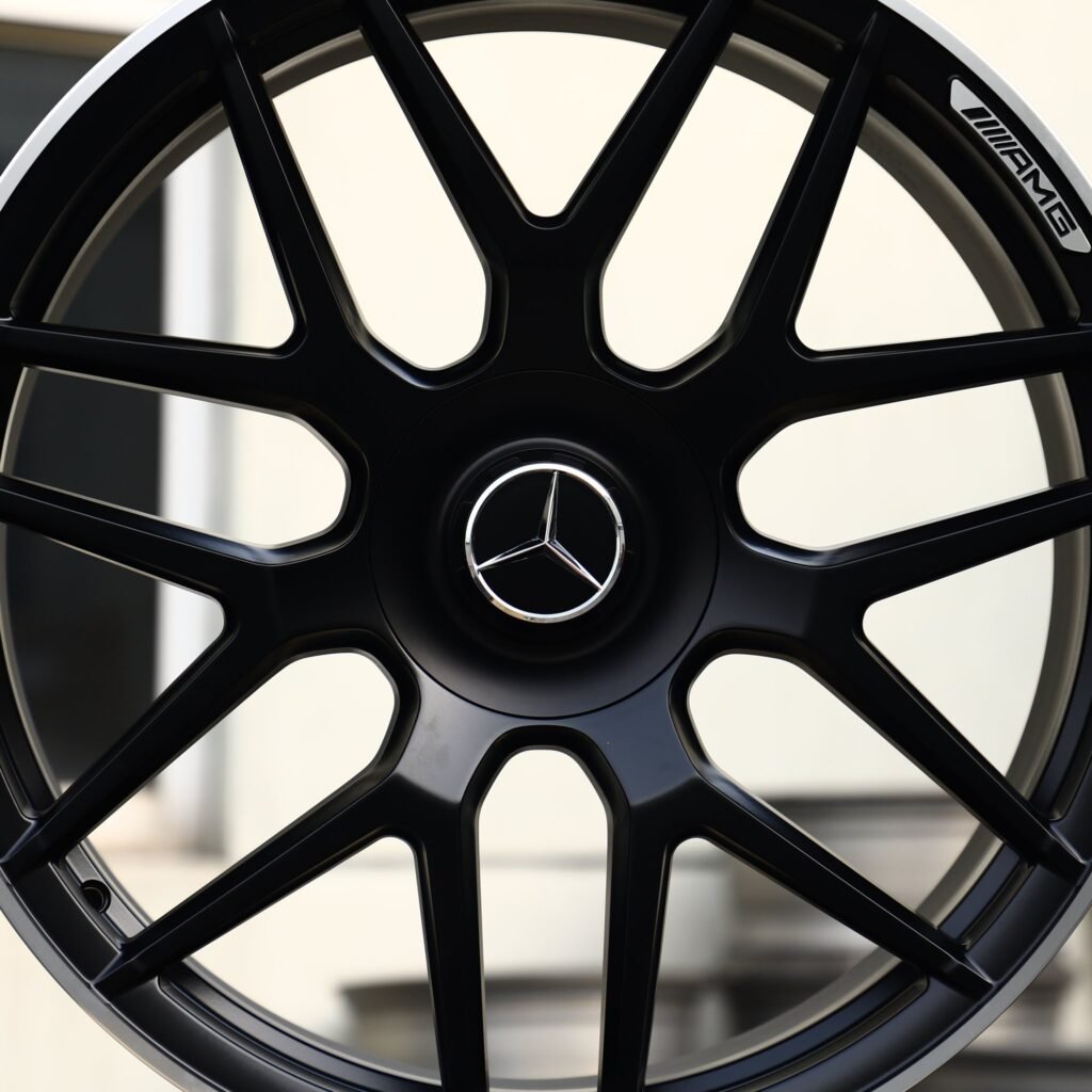 5x112 wheels – Gloss Black 7 Y-Spoke Machined Face (Mercedes-Benz OEM-Style), side view