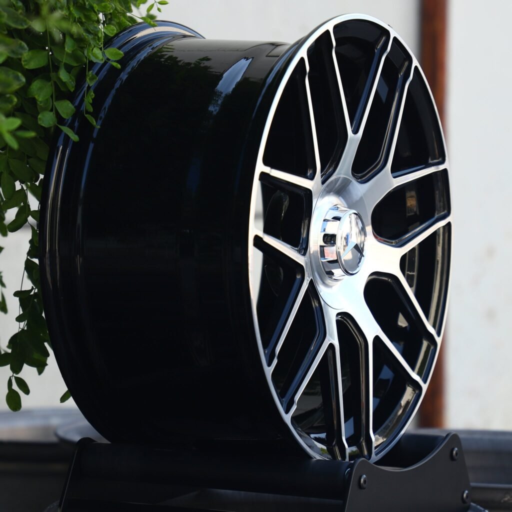5x112 wheels – Gloss Black 7 Y-Spoke Machined Face, side view
