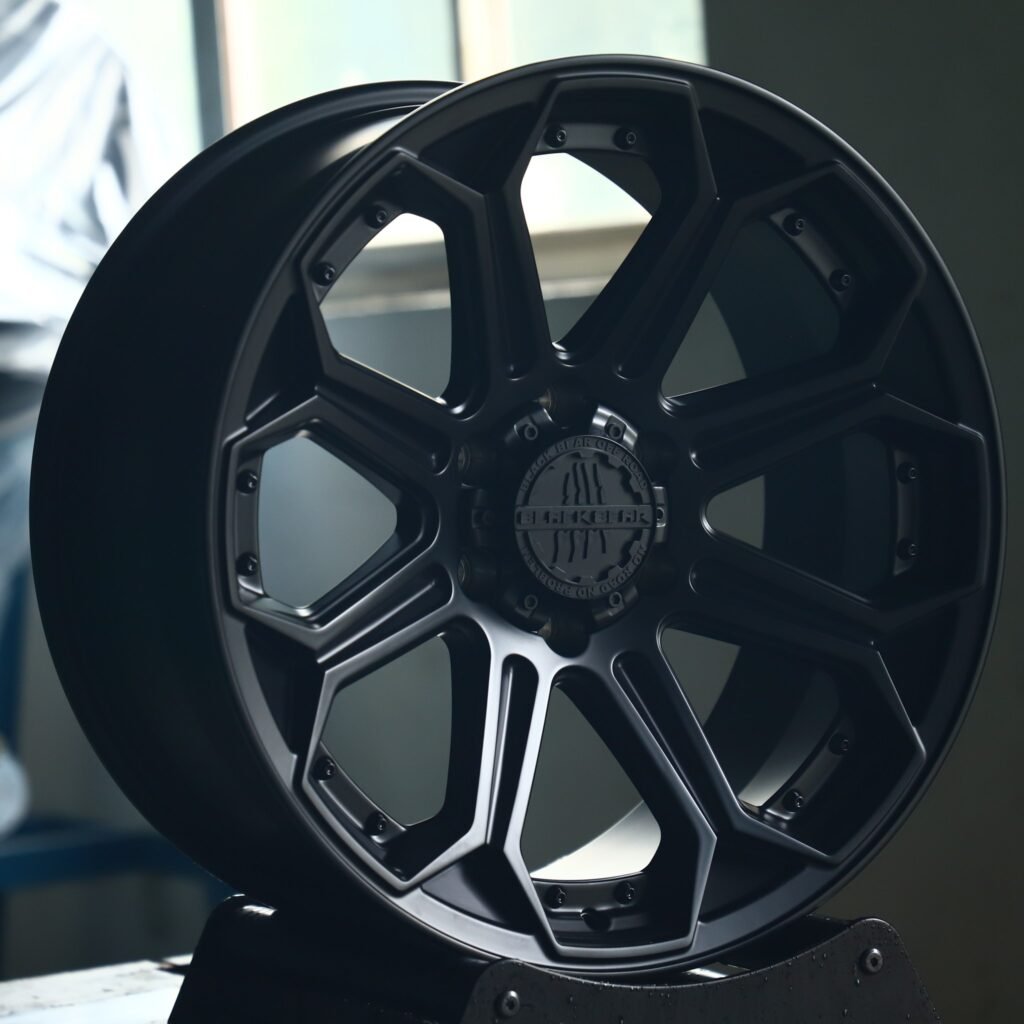Toyota Tacoma wheels – Gloss Black 8 Y-Spoke, angled view