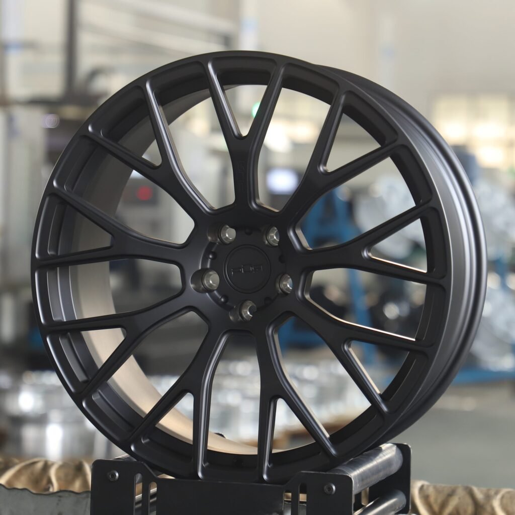 Audi R8 wheels – Gloss Black 9 Y-Spoke (HRE P200-Style), angled view