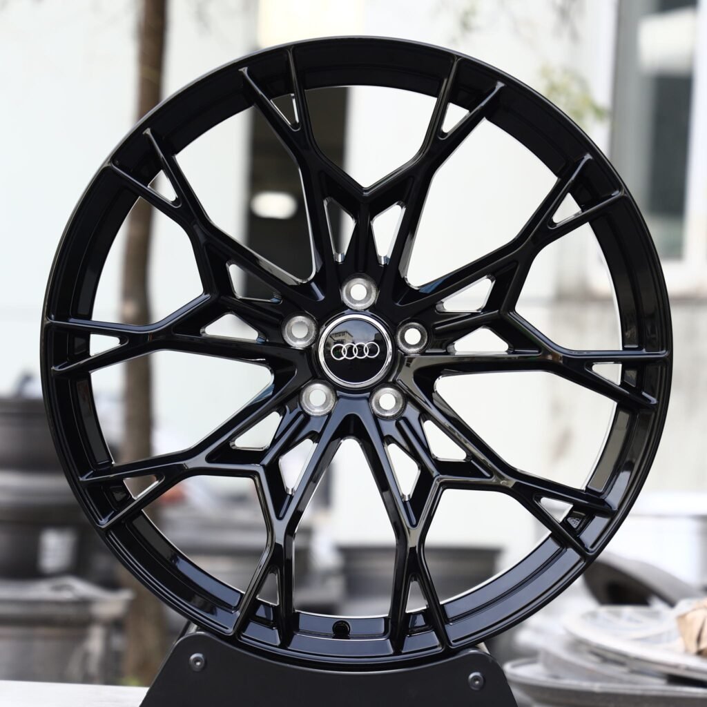 Ferrari 488 wheels – Gloss Black Cross-Spoke (Audi OEM-Style), front view