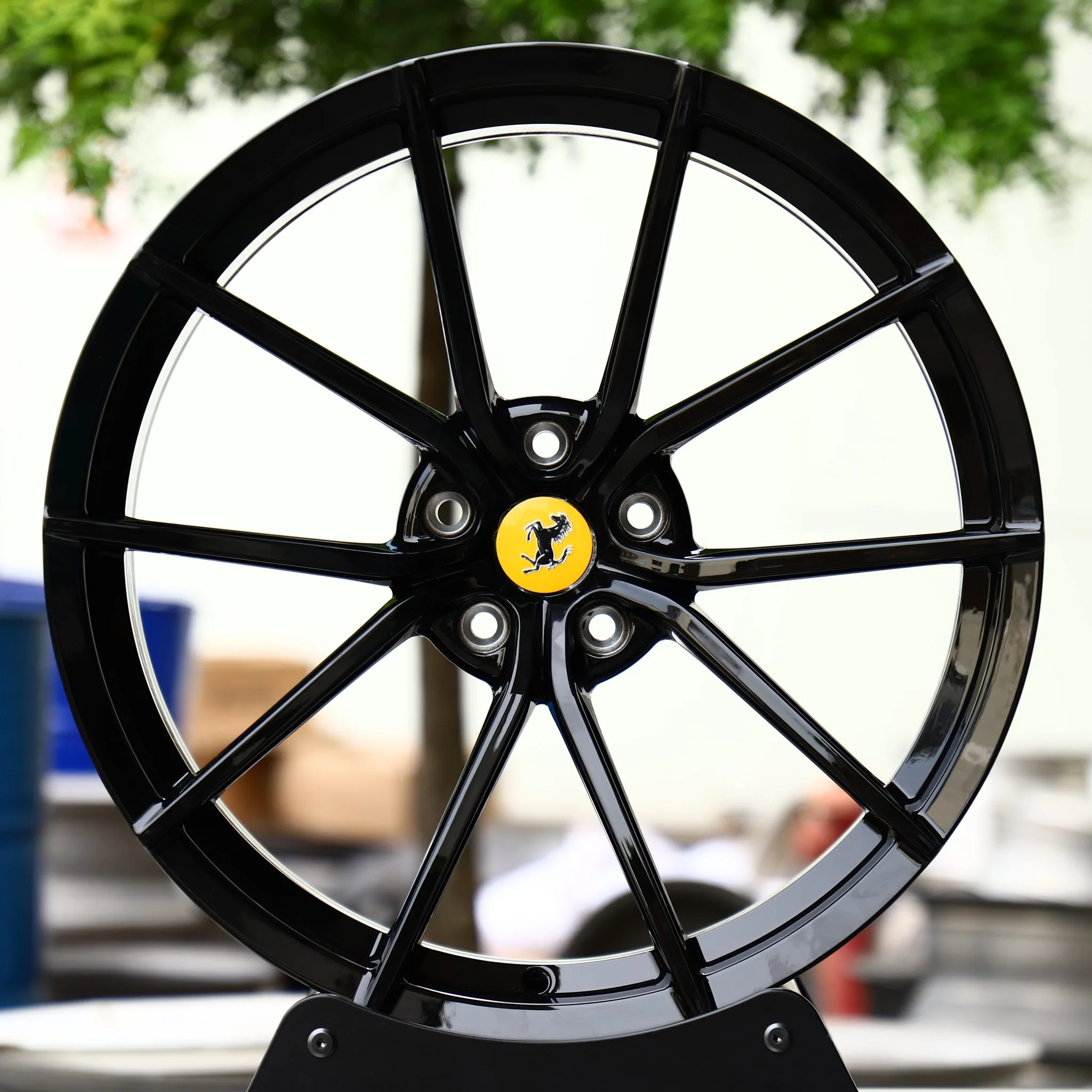 Ferrari 488 wheels – Gloss Black Custom (Ferrari OEM-Style), front view