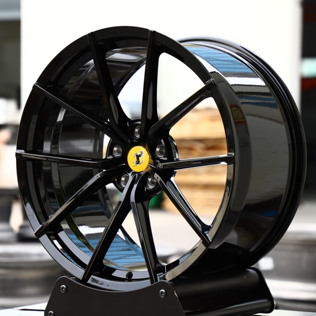 Ferrari F8 Tributo wheels – Gloss Black Custom (Ferrari OEM-Style), angled view