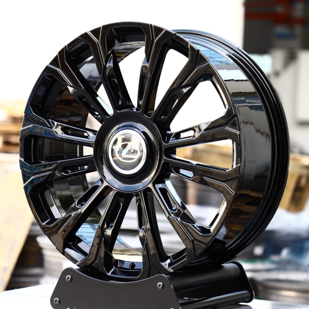 Lexus LS wheels – Gloss Black Custom, angled view
