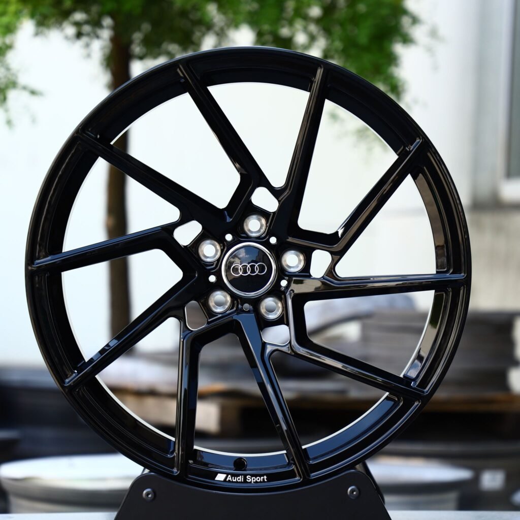 Tesla Model 3 wheels – Gloss Black Directional Milled, front view
