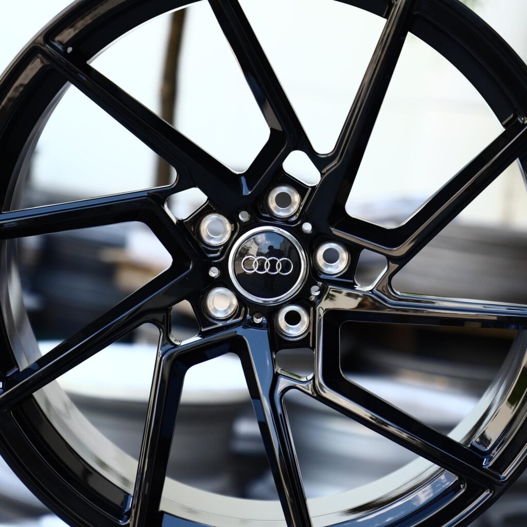 Audi A4 B9 wheels – Gloss Black Directional Milled, lip and barrel detail
