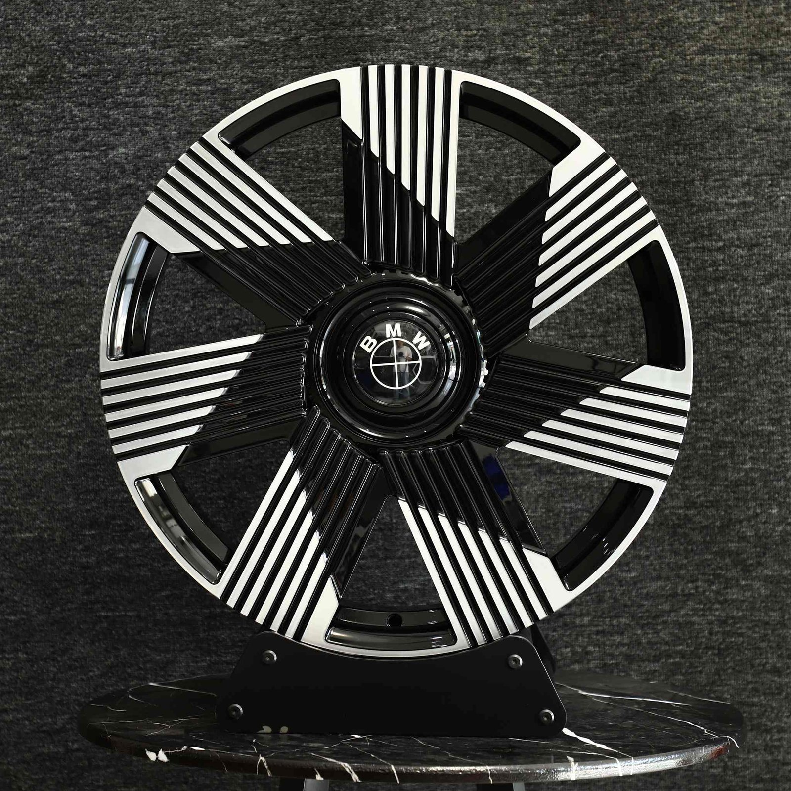 BMW M3 wheels – Gloss Black Directional Milled Machined Face, front view