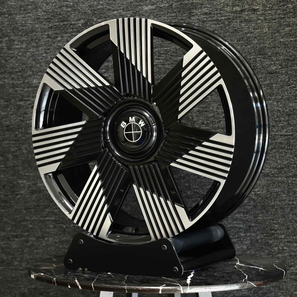 5x120 wheels – Gloss Black Directional Milled Machined Face, side view