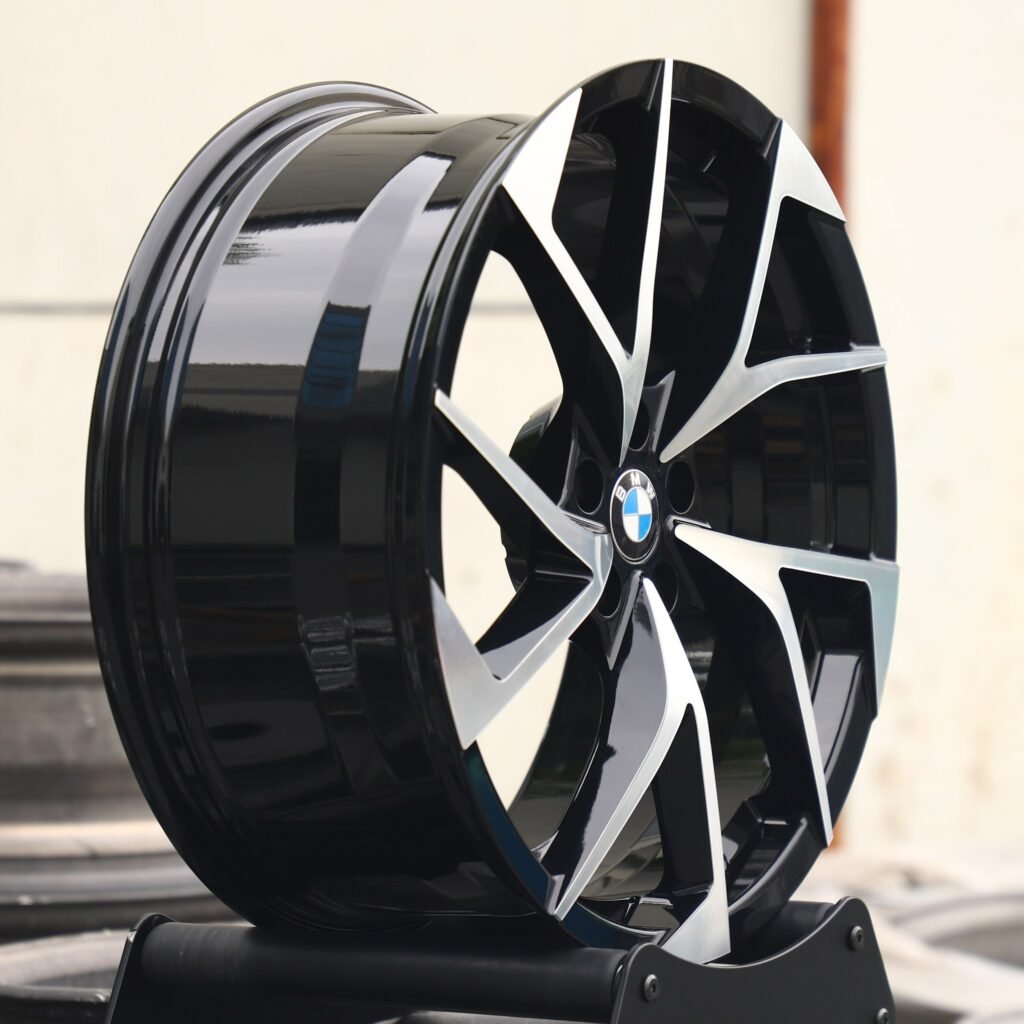 5x120 wheels – Gloss Black Directional Milled Machined Face, side view