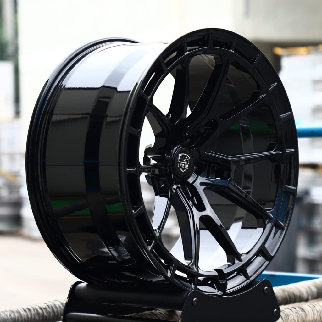 5x112 wheels – Gloss Black Double-Ring 5 Y-Spoke Concave, side view