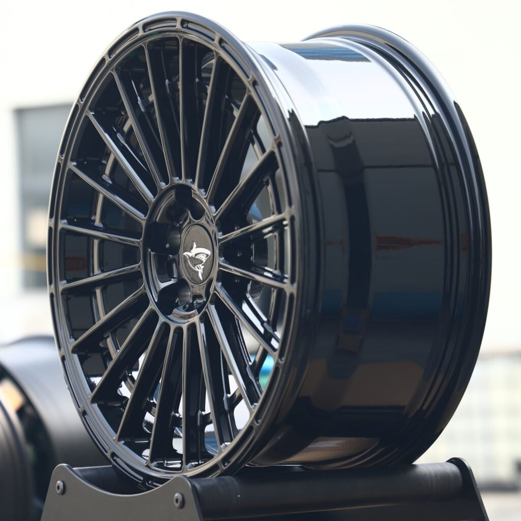 5x130 wheels – Gloss Black Double-Ring, side view