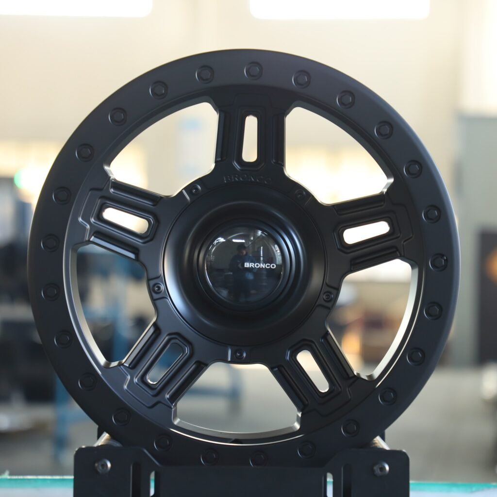 Ford Bronco wheels – Gloss Black Exposed Bolt Detail (Ford Bronco OEM-Style), front view