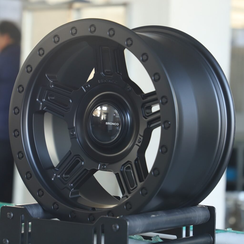 Ford Ranger wheels – Gloss Black Exposed Bolt Detail (Ford Bronco OEM-Style), angled view