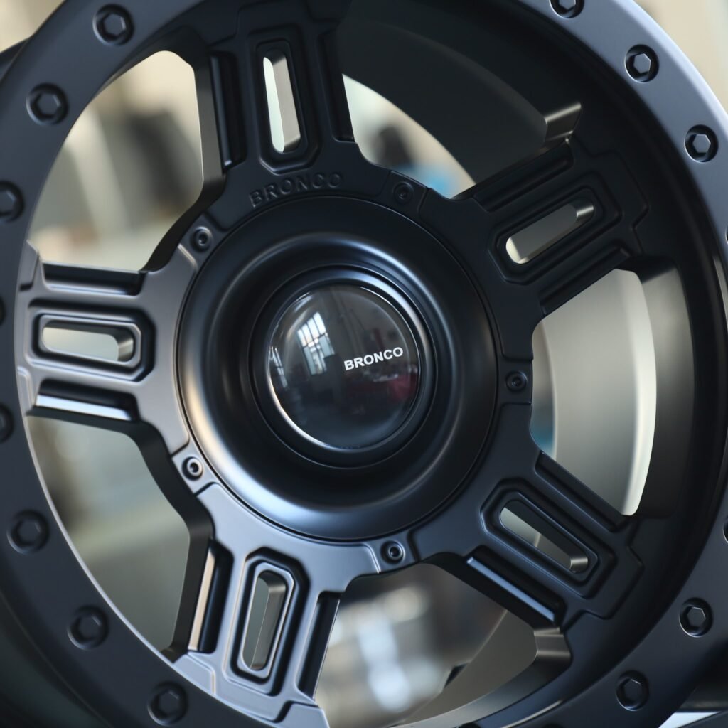 Ford Bronco wheels – Gloss Black Exposed Bolt Detail (Ford Bronco OEM-Style), lip and barrel detail
