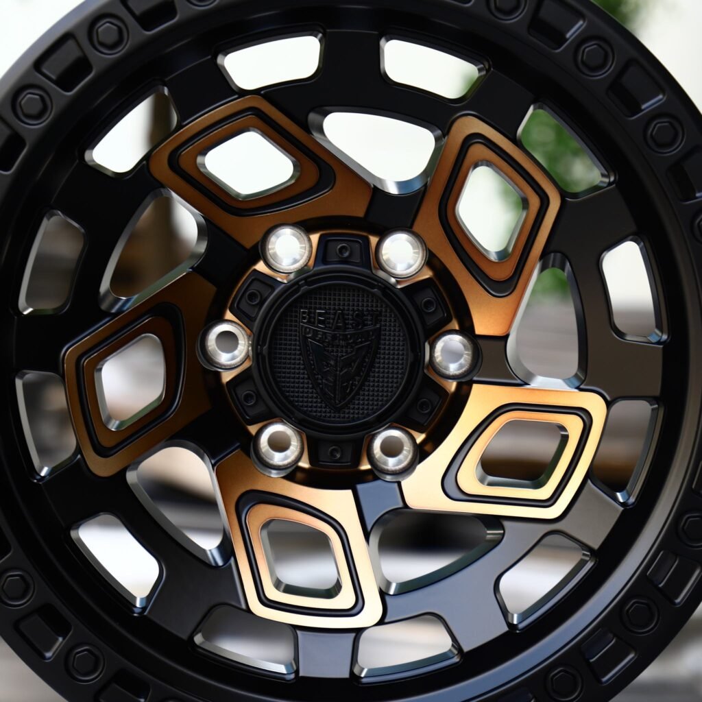Chevrolet Silverado 1500 wheels – Gloss Black / Gold Exposed Bolt Detail, lip and barrel detail