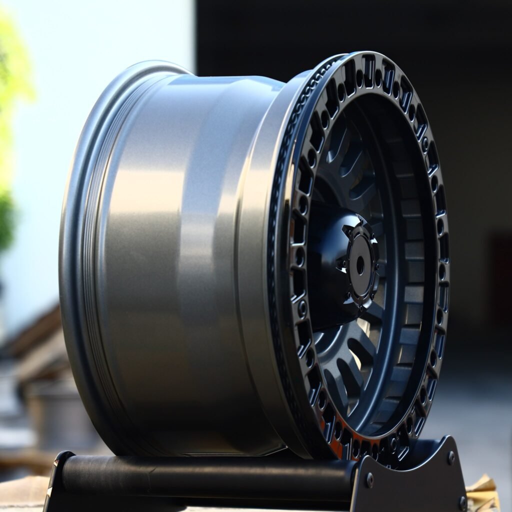 Gloss Black / Gray Custom Beadlock Forged Wheels - Ram 2500 / Chevrolet Silverado 2500HD Fitment (8-Lug) view 2