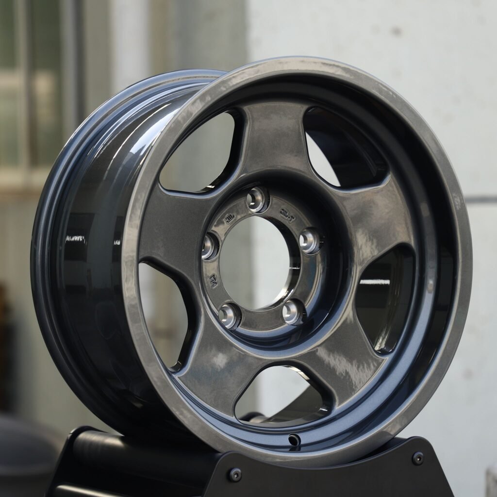 6x139.7 wheels – Gloss Black / Gunmetal 5-Spoke Deep Lip, side view