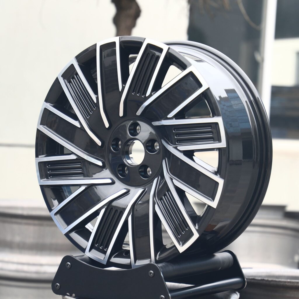 BMW M3 wheels – Gloss Black / Gunmetal Directional Milled, angled view