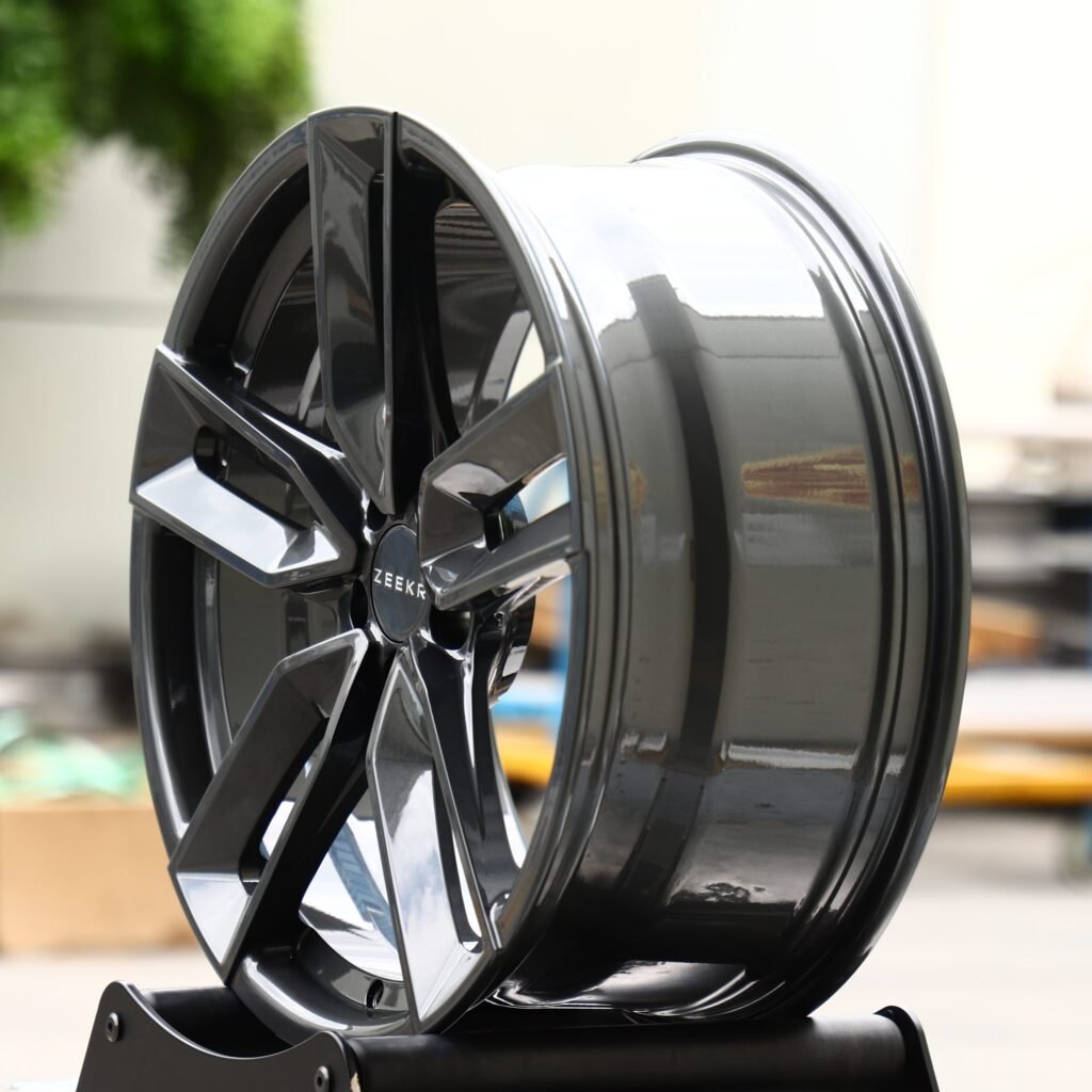 5x108 wheels – Gloss Black / Gunmetal / Gray 5-Spoke (Zeekr OEM-Style), side view
