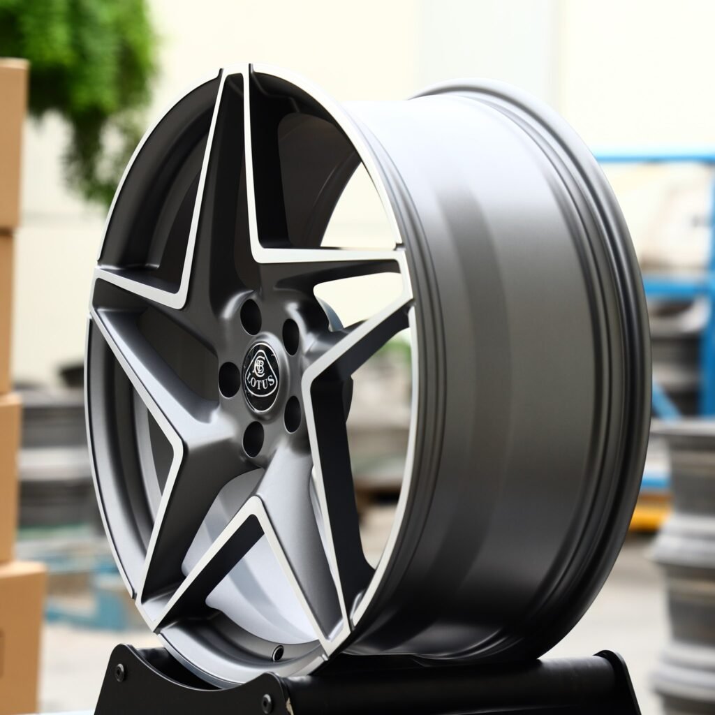 5x120 wheels – Gloss Black / Gunmetal Machined Face (Lotus OEM-Style), side view