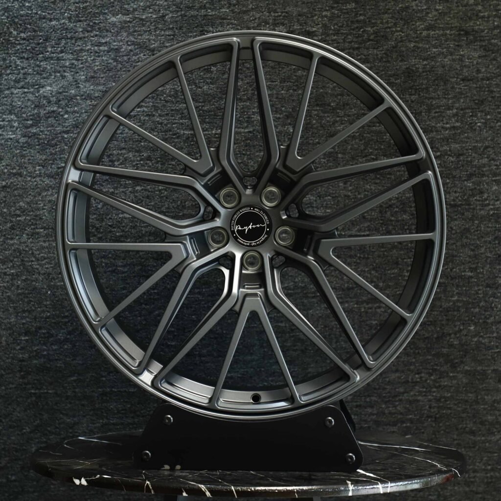 Tesla Model 3 wheels – Gloss Black / Gunmetal Petal (Vossen HF-2-Style), front view