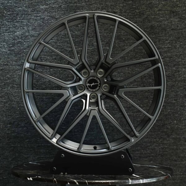 Tesla Model 3 wheels – Gloss Black / Gunmetal Petal (Vossen HF-2-Style), front view