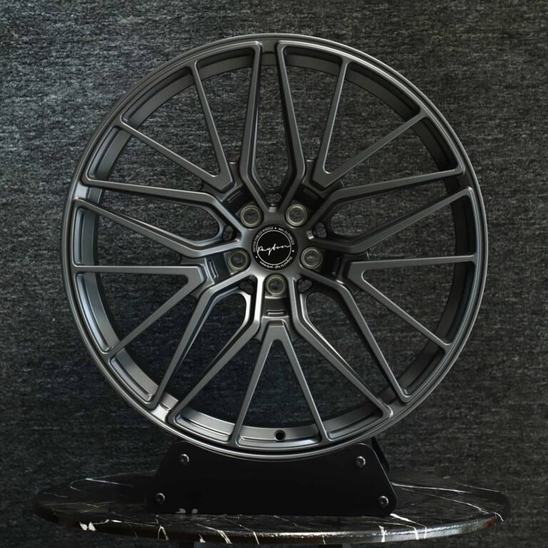 Tesla Model 3 wheels – Gloss Black / Gunmetal Petal (Vossen HF-2-Style), front view