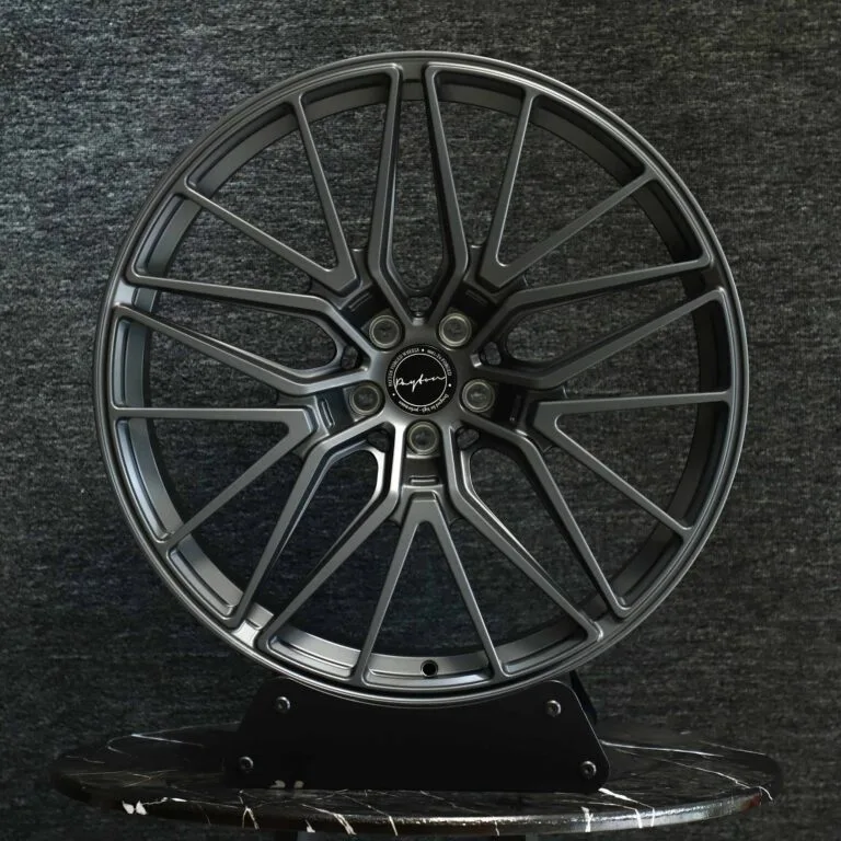 Tesla Model 3 wheels – Gloss Black / Gunmetal Petal (Vossen HF-2-Style), front view