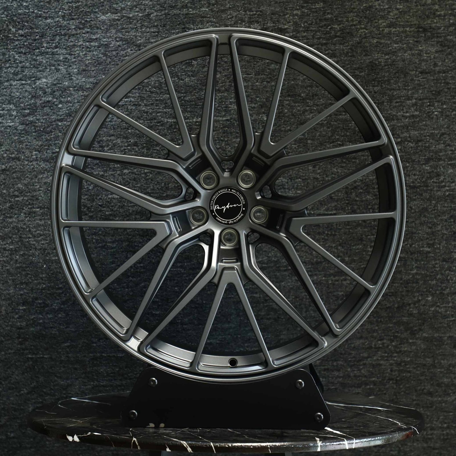 Tesla Model 3 wheels – Gloss Black / Gunmetal Petal (Vossen HF-2-Style), front view