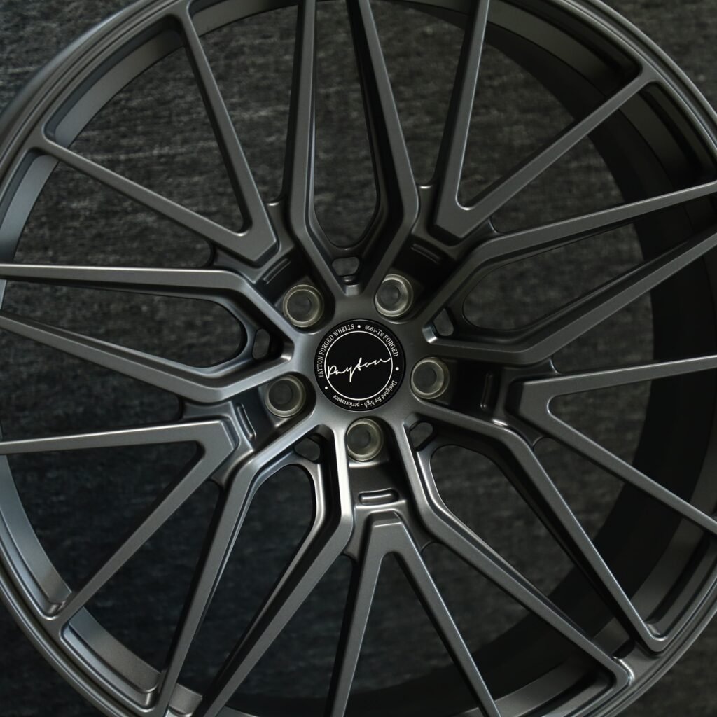Audi A4 B9 wheels – Gloss Black / Gunmetal Petal (Vossen HF-2-Style), lip and barrel detail
