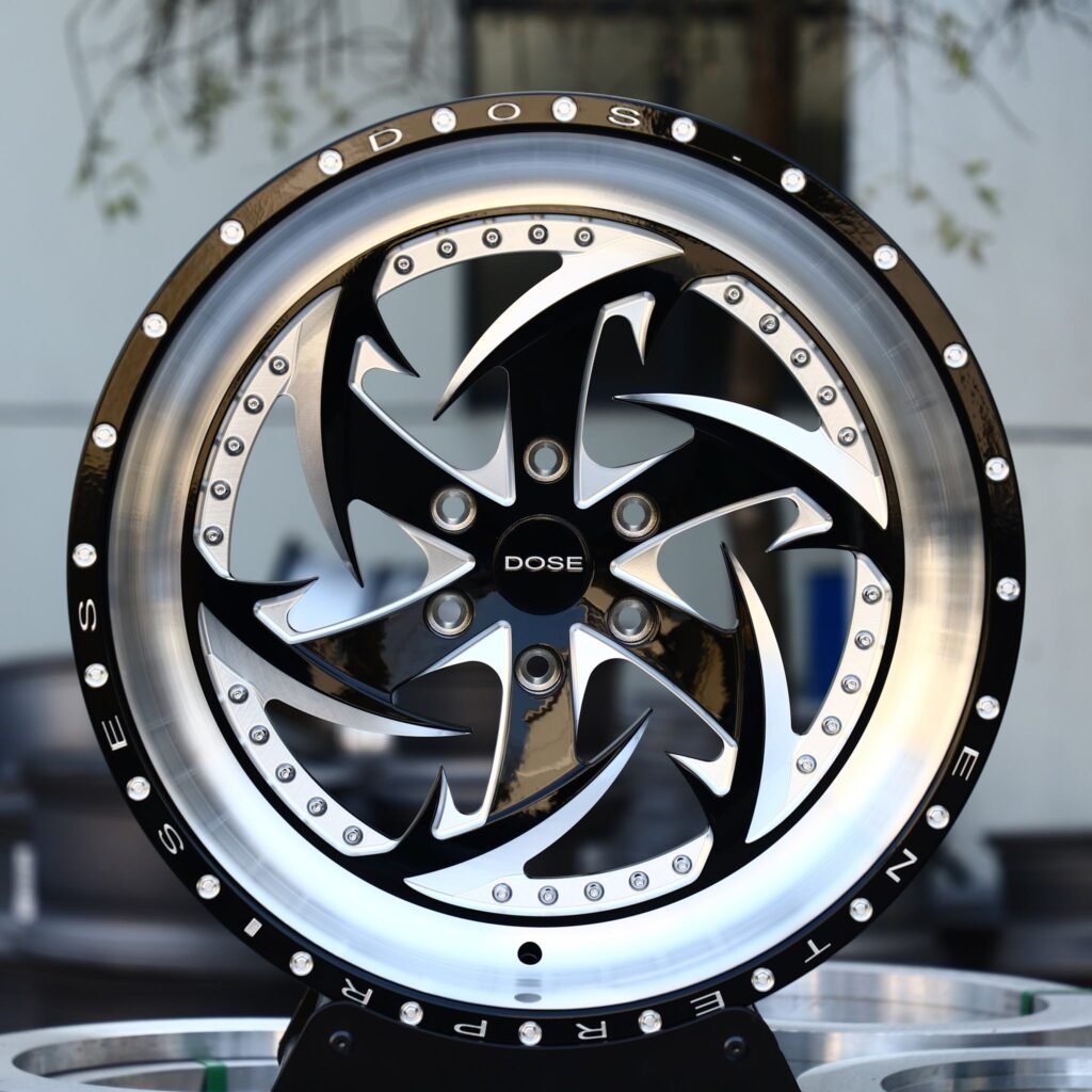 GMC Sierra wheels – Gloss Black / Machined Directional 5-Spoke Deep Dish 2-Piece, front view