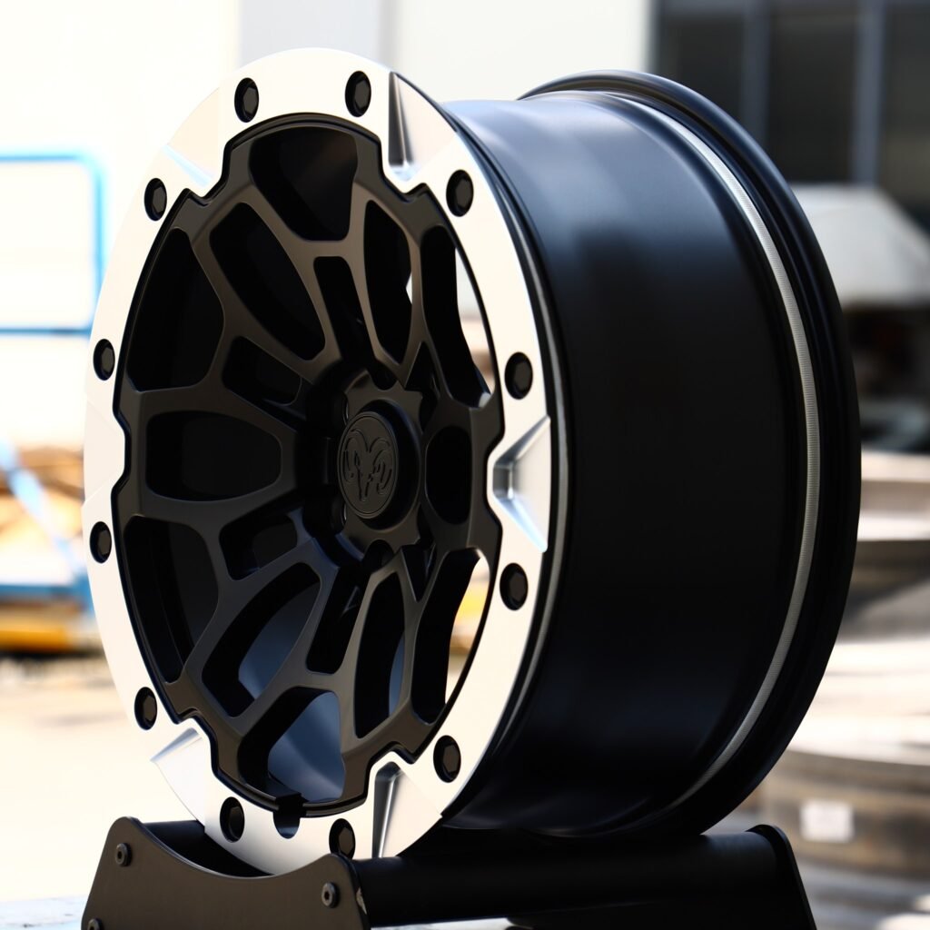 6x139.7 wheels – Gloss Black Machined Face Exposed Bolt Detail (Ram OEM-Style), side view