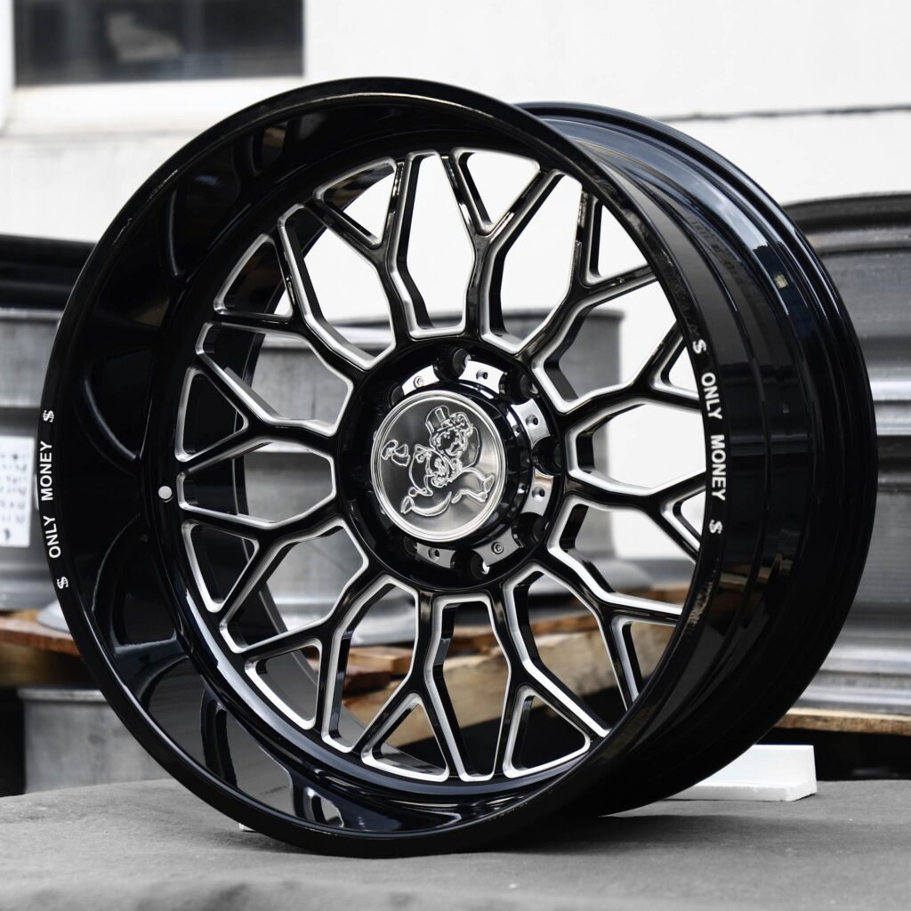 8x170 wheels – Gloss Black / Machined H-Type 12-Spoke, side view