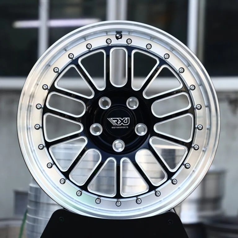 Ford Mustang wheels – Gloss Black / Machined Mesh Riveted, front view