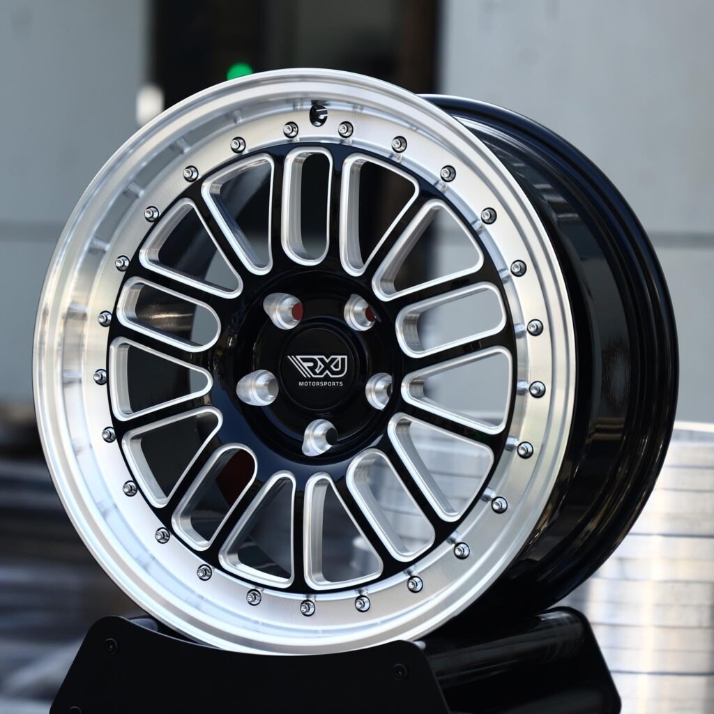 Chevrolet Corvette wheels – Gloss Black / Machined Mesh Riveted, angled view