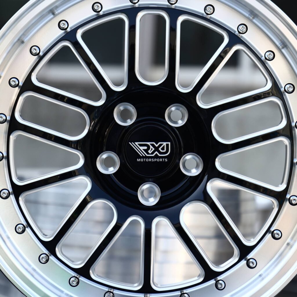 Dodge Charger wheels – Gloss Black / Machined Mesh Riveted, lip and barrel detail