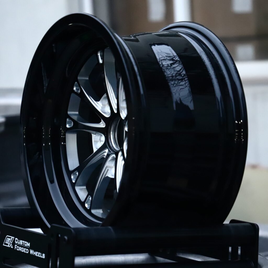 5x114.3 wheels – Gloss Black / Machined Multi-Spoke Deep Lip, side view
