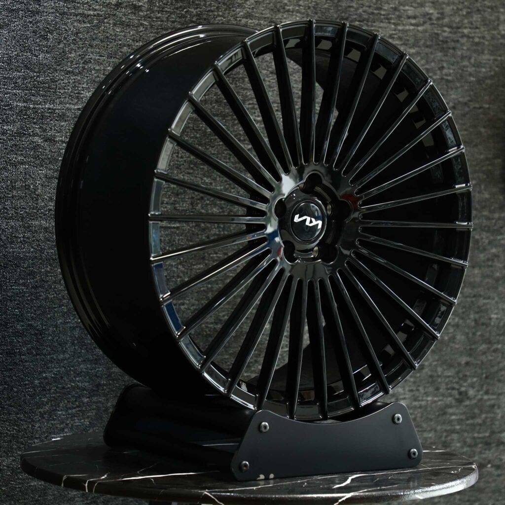 BMW M3 wheels – Gloss Black Multi-Spoke, angled view