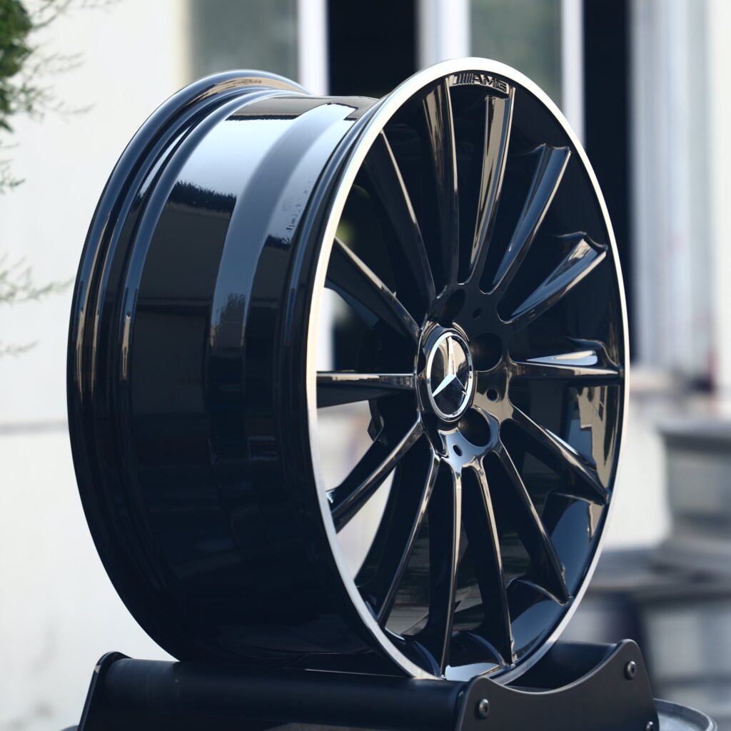 5x112 wheels – Gloss Black Multi-Spoke Machined Lip, side view