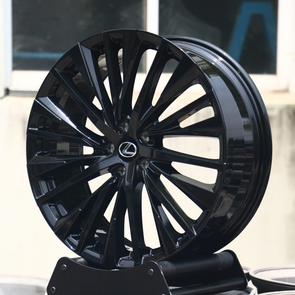 Lexus LS wheels – Gloss Black Multi-Spoke Split, angled view