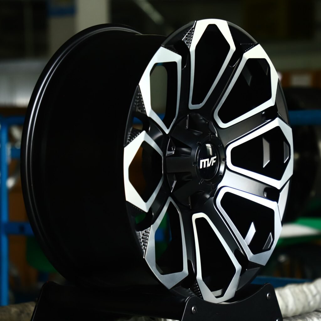 5x112 wheels – Gloss Black Petal Machined Face, side view