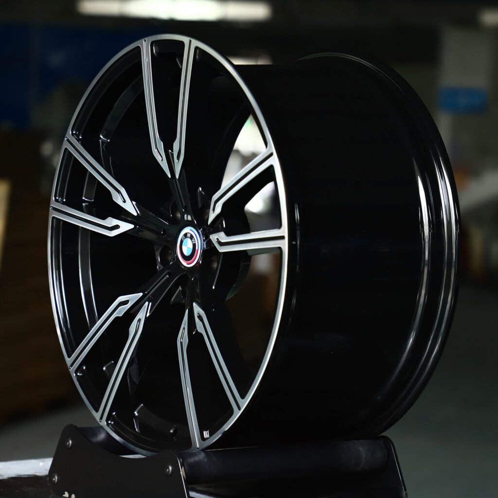 5x120 wheels – Gloss Black Petal Machined Face, side view