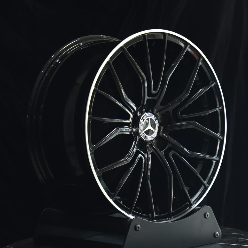 Mercedes-Benz S-Class wheels – Gloss Black Petal Machined Lip, angled view