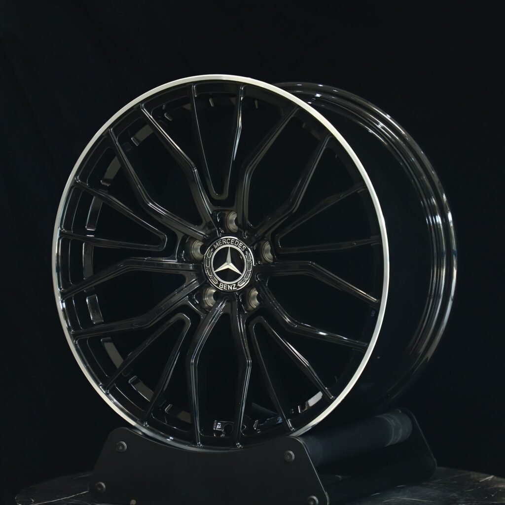 5x112 wheels – Gloss Black Petal Machined Lip, side view