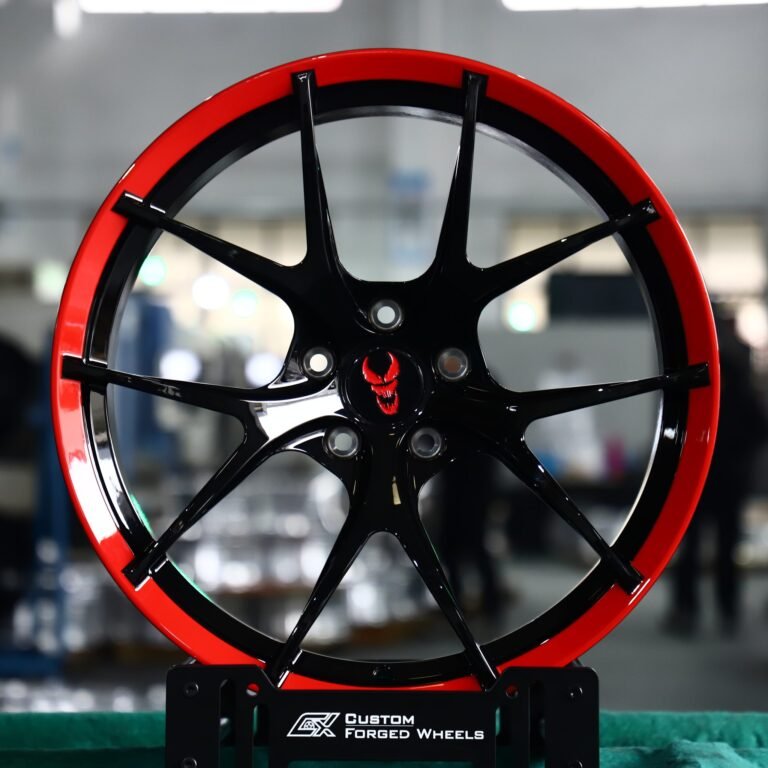 Porsche 911 wheels – Gloss Black / Red 5 Y-Spoke Concave, front view