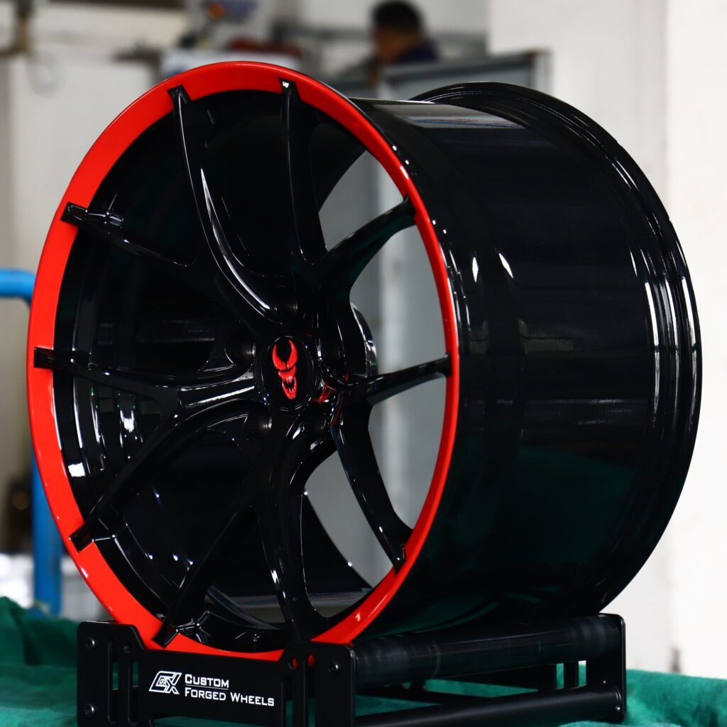 5x130 wheels – Gloss Black / Red 5 Y-Spoke Concave, side view