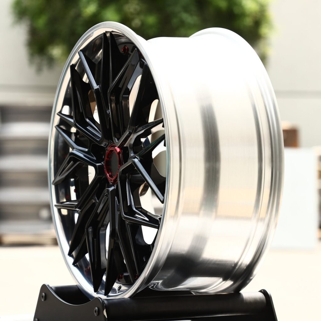 5x112 wheels – Gloss Black / Silver 2-Piece, side view