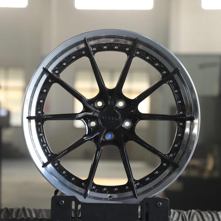 Audi A6 wheels – Gloss Black / Silver Faux 2-Piece 10-Spoke, front view