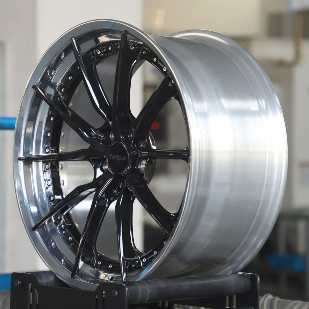 5x112 wheels – Gloss Black / Silver Faux 2-Piece 10-Spoke (Vossen-Style), side view