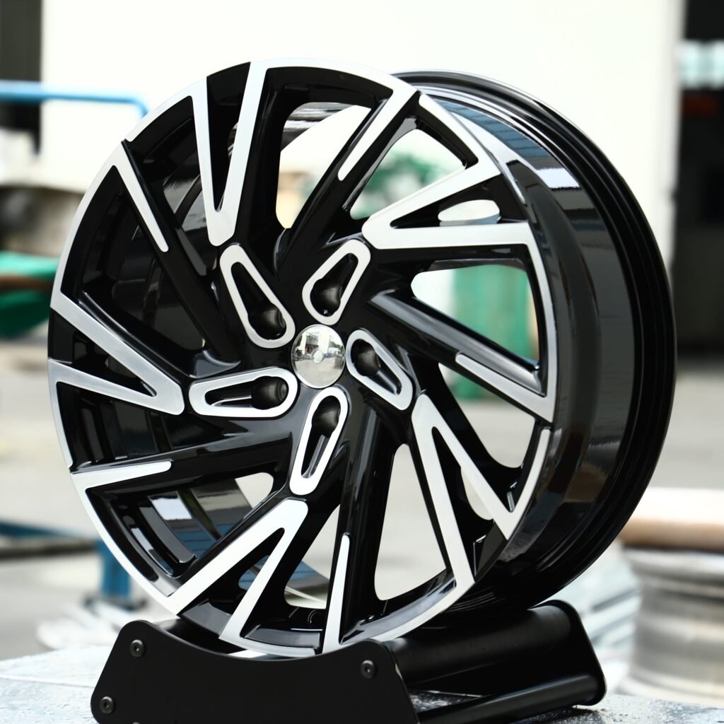 BMW 5 Series wheels – Gloss Black Split Directional Machined Face, angled view